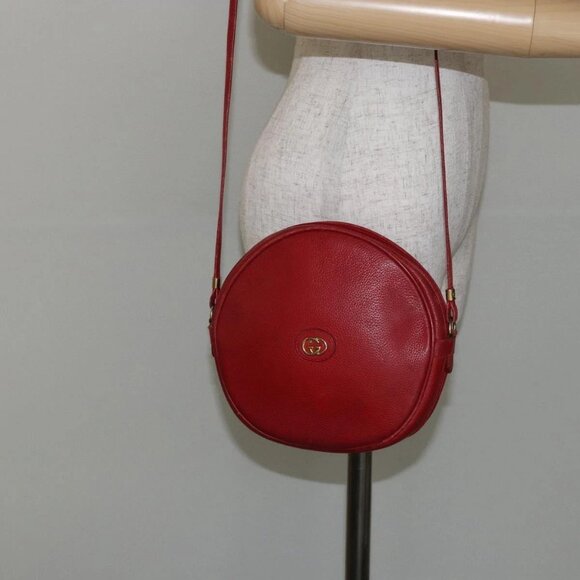 GUCCI Shoulder Bag Leather Red Gold Auth - Picture 14 of 16